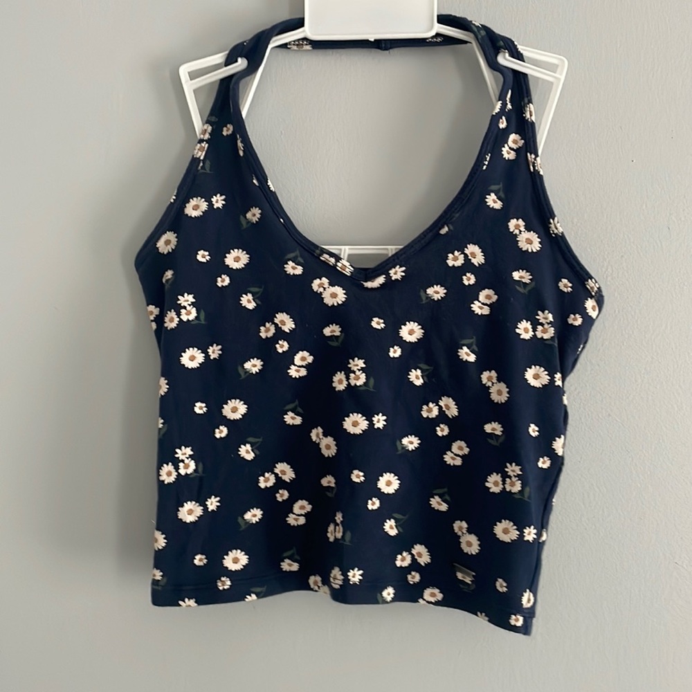 Hollister Halter Top Dark Blue with Small Daisy Print